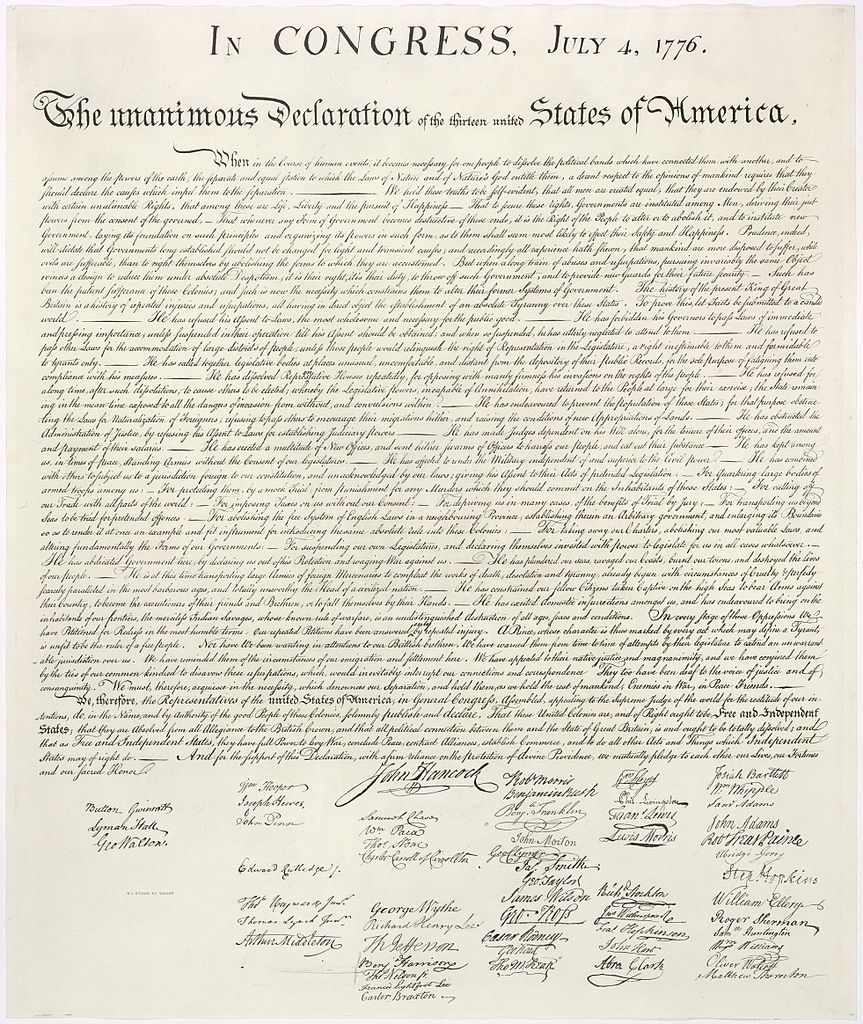 The Declaration of Independence is an example of left-to-right text