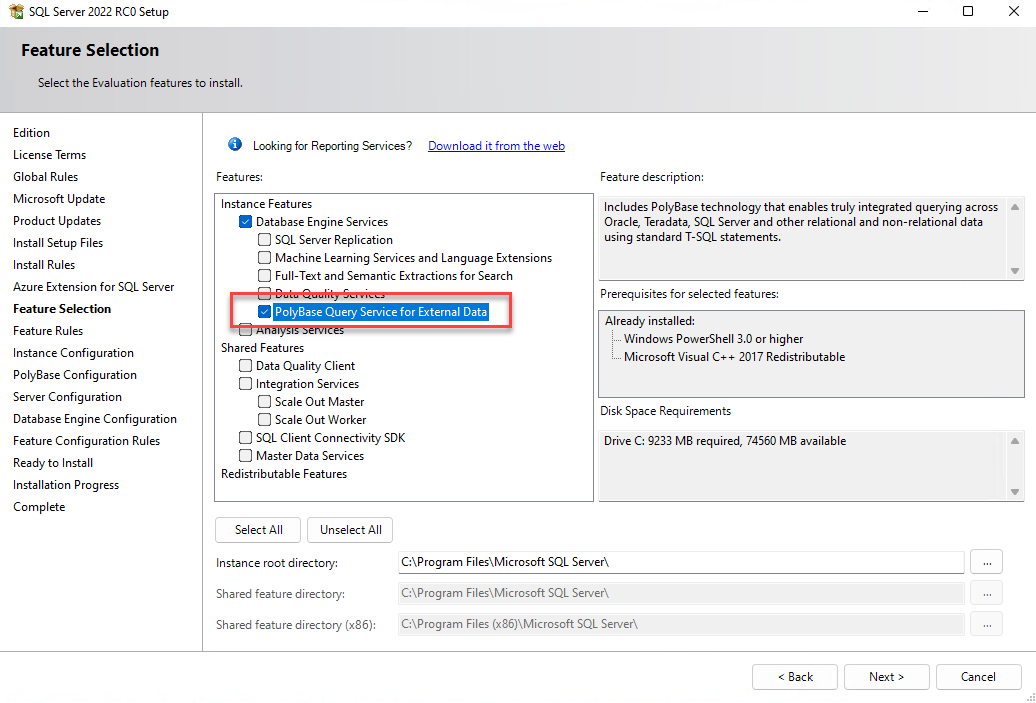 Install PolyBase components